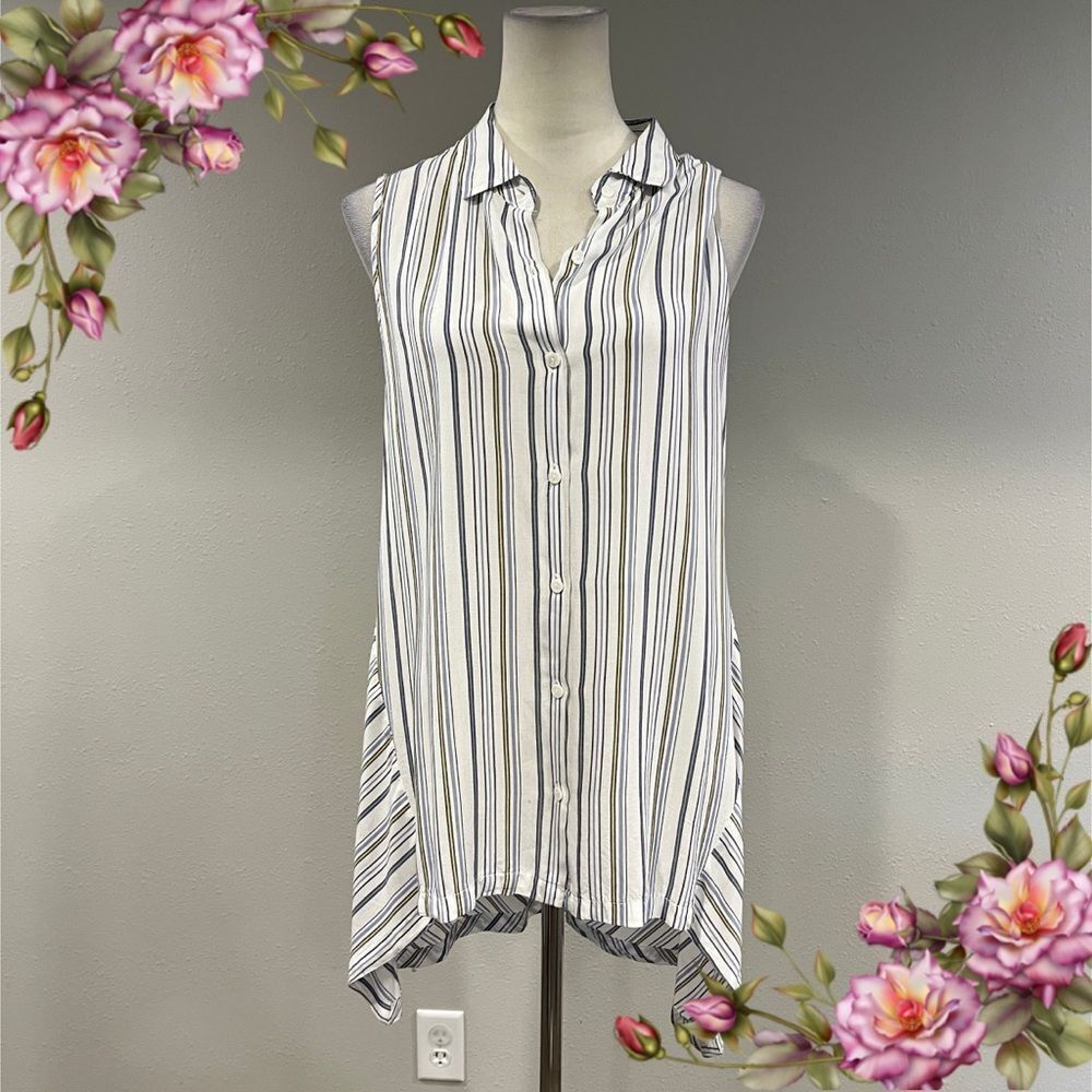 Max Studio Striped‎ Sleeveless Button-Up Top size medium